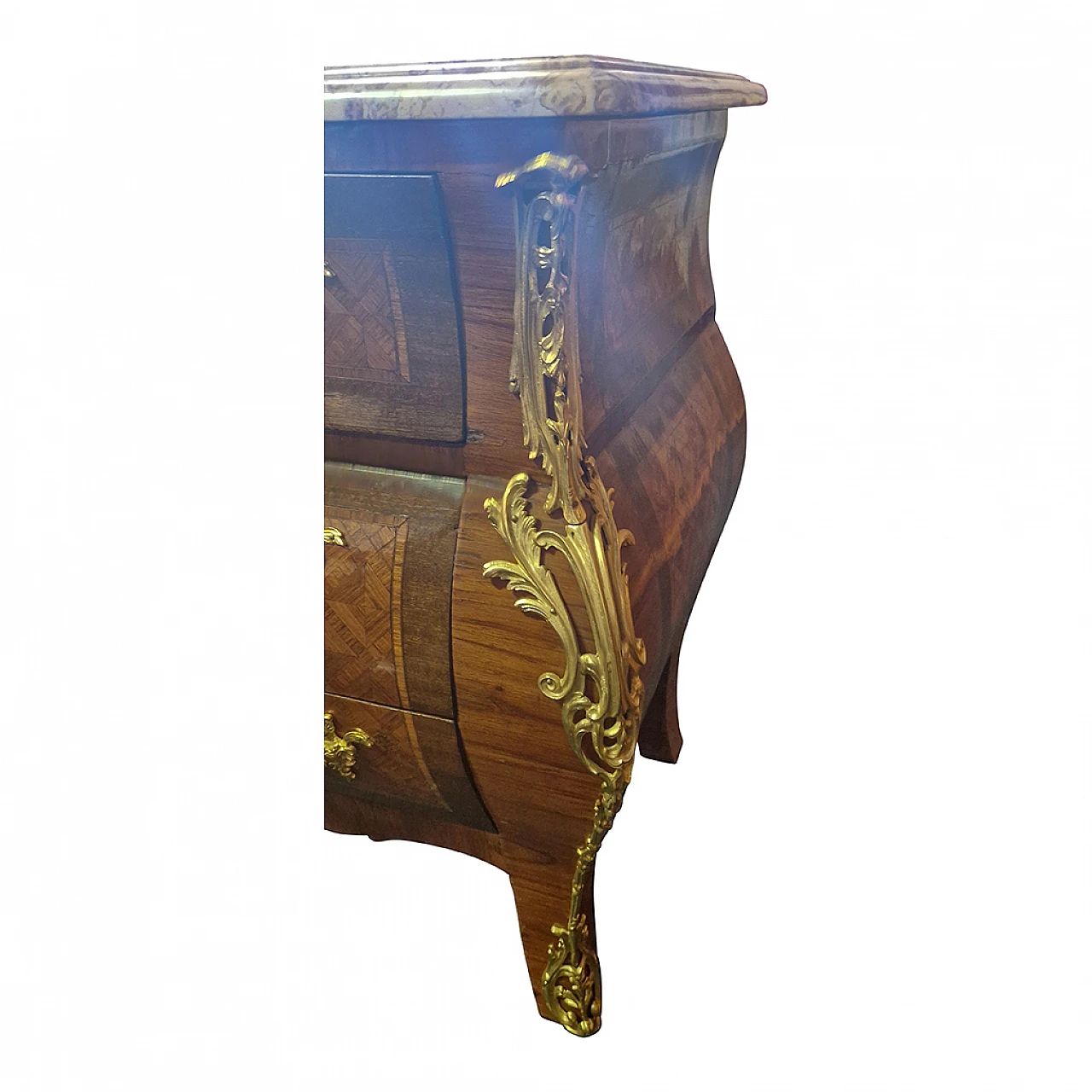 Louis XV style wood, Breche marble and gilded bronze dresser, 1950s 6