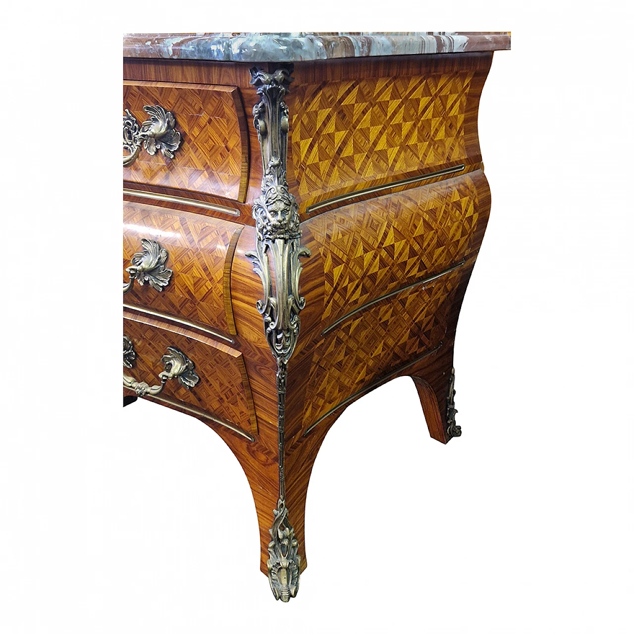 Louis XV style almond wood, marble and bronze dresser, 1960s 5