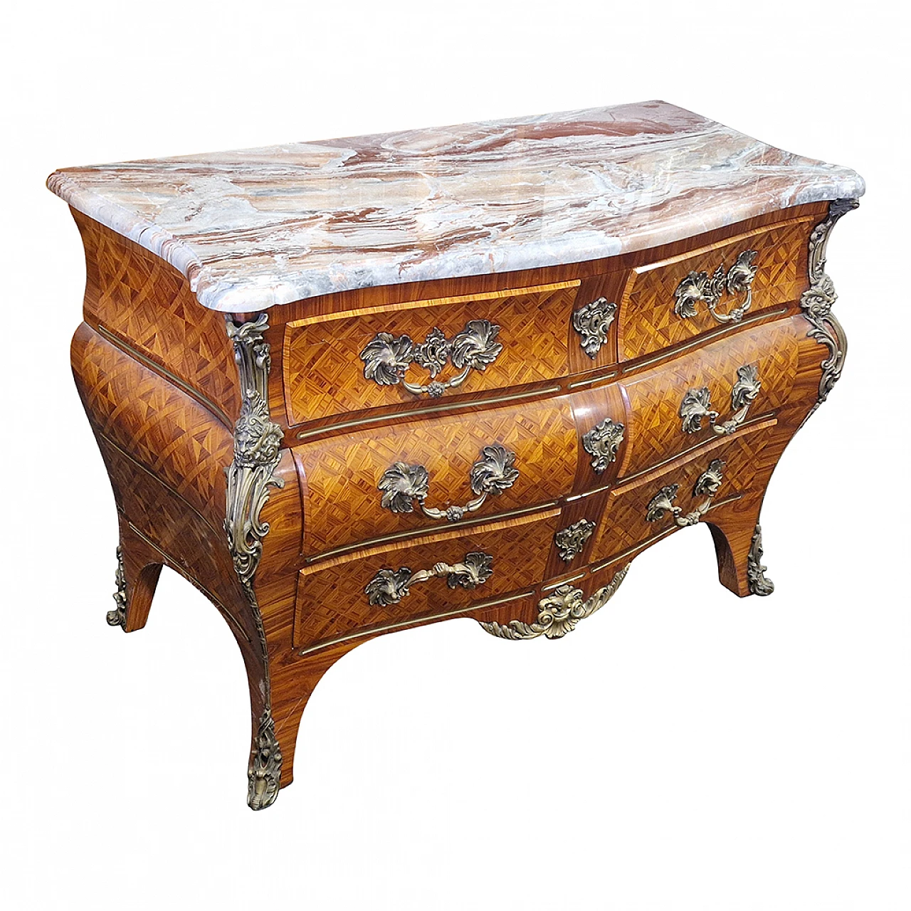 Louis XV style almond wood, marble and bronze dresser, 1960s 6