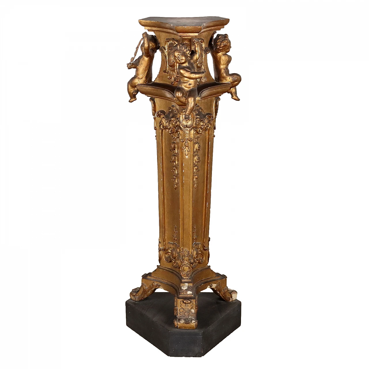 Baroque style carved and gilded wood and resin vase holder column 1