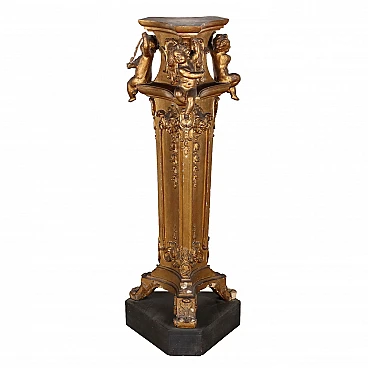 Baroque style carved and gilded wood and resin vase holder column