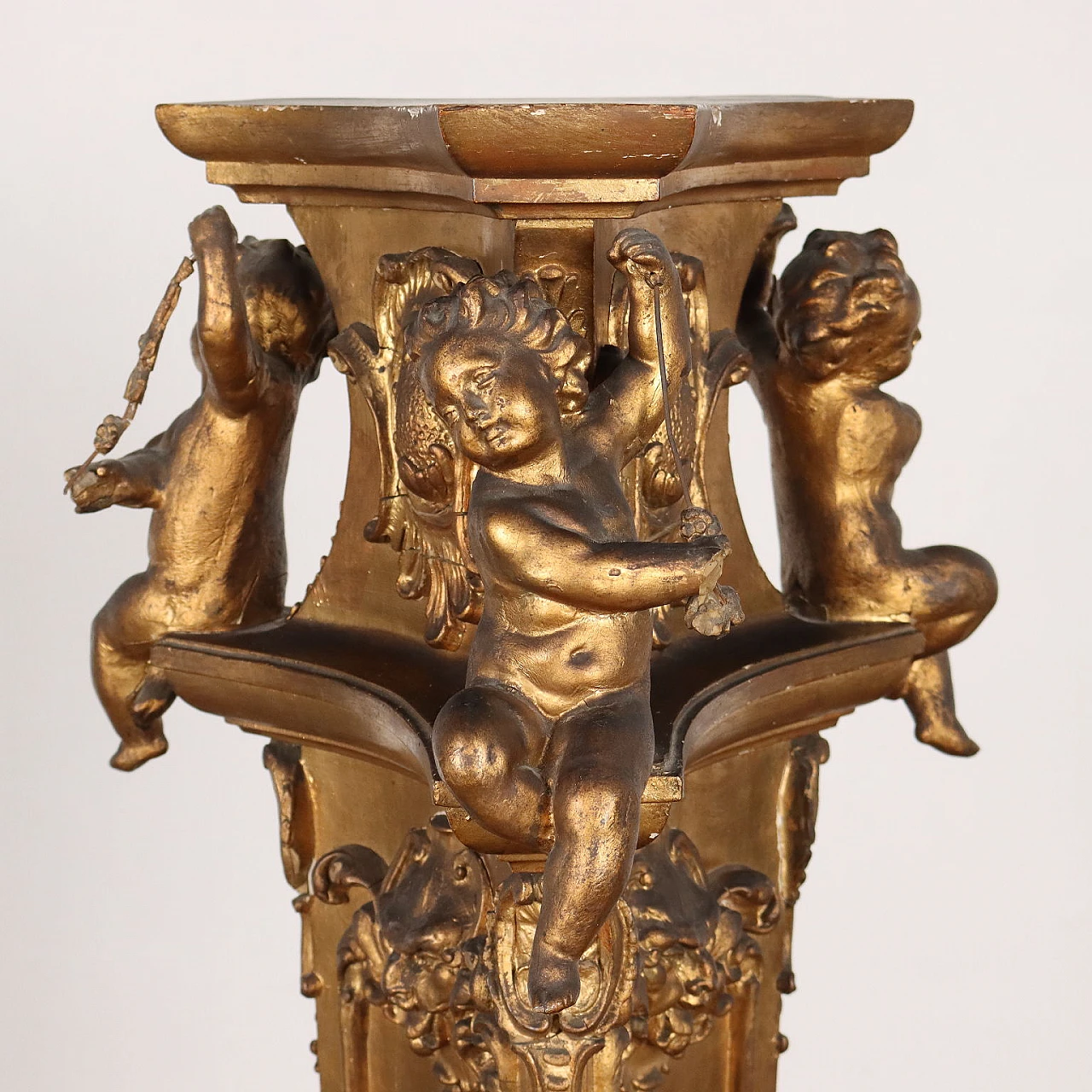 Baroque style carved and gilded wood and resin vase holder column 3