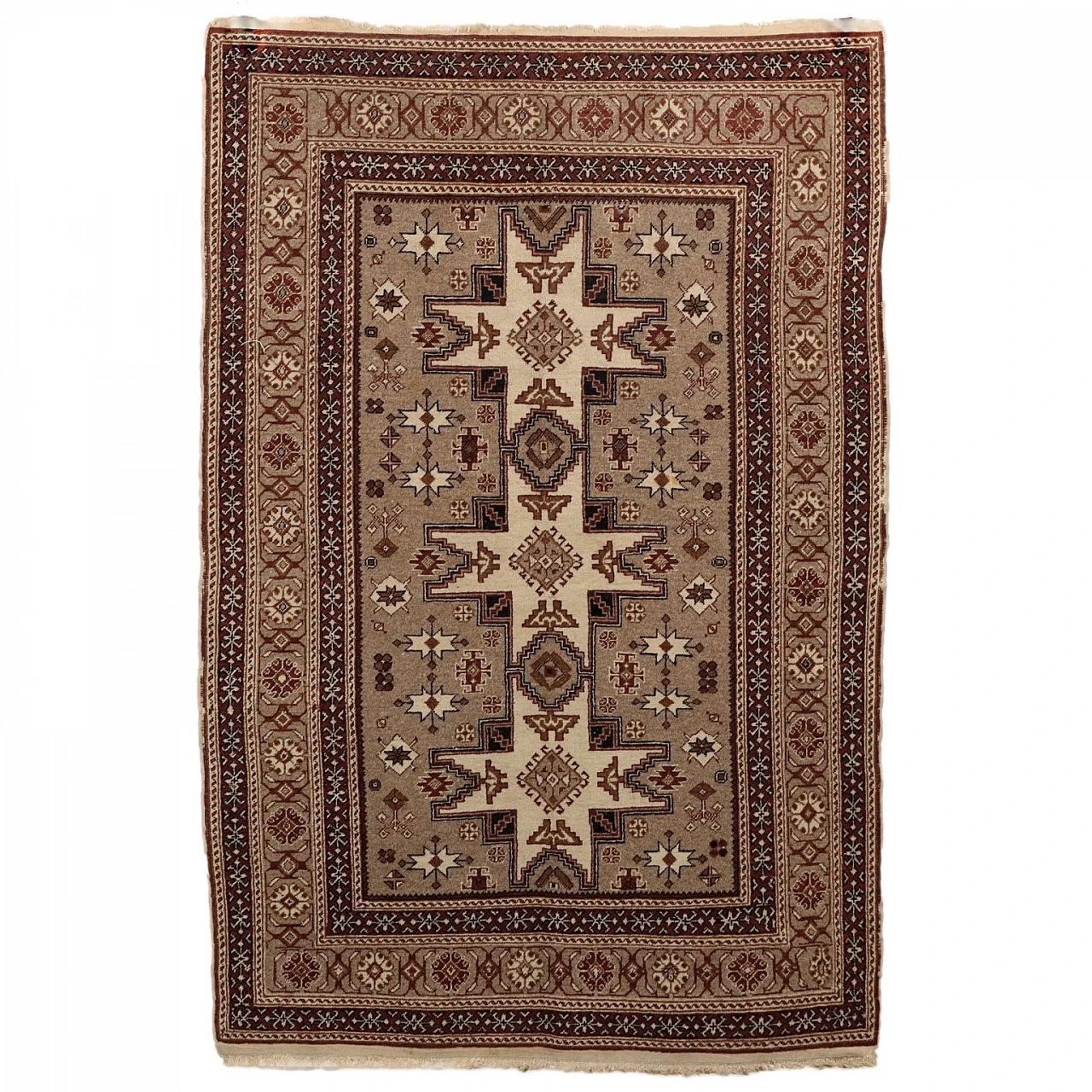 Brown & beige thin knot Kayseri rug in cotton and wool 1