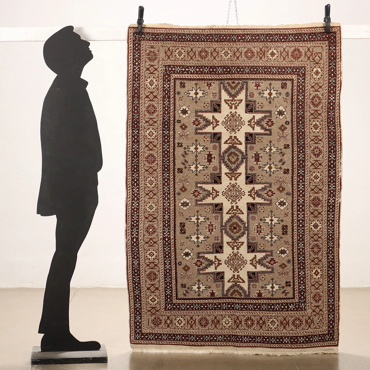 Brown & beige thin knot Kayseri rug in cotton and wool 2