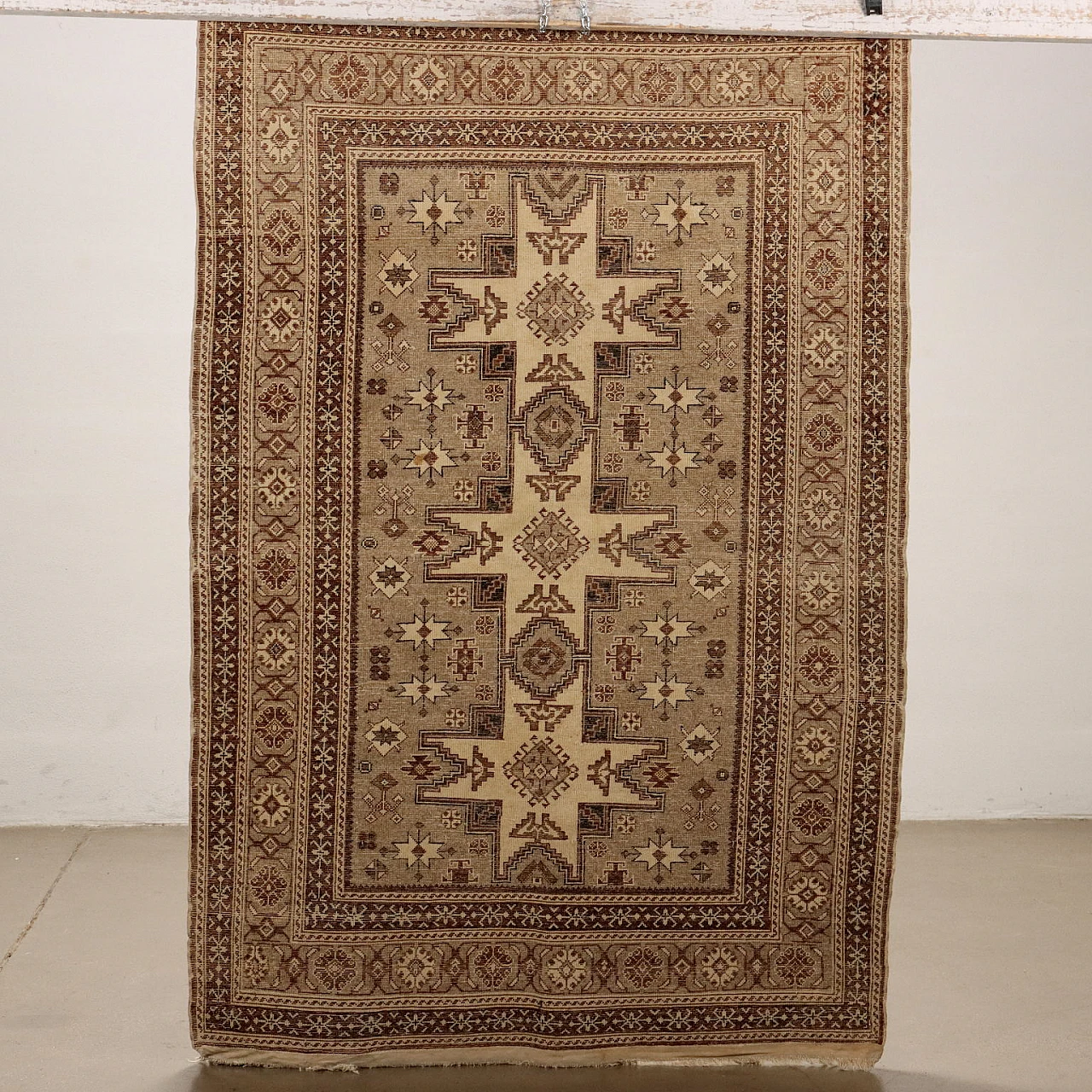 Brown & beige thin knot Kayseri rug in cotton and wool 6