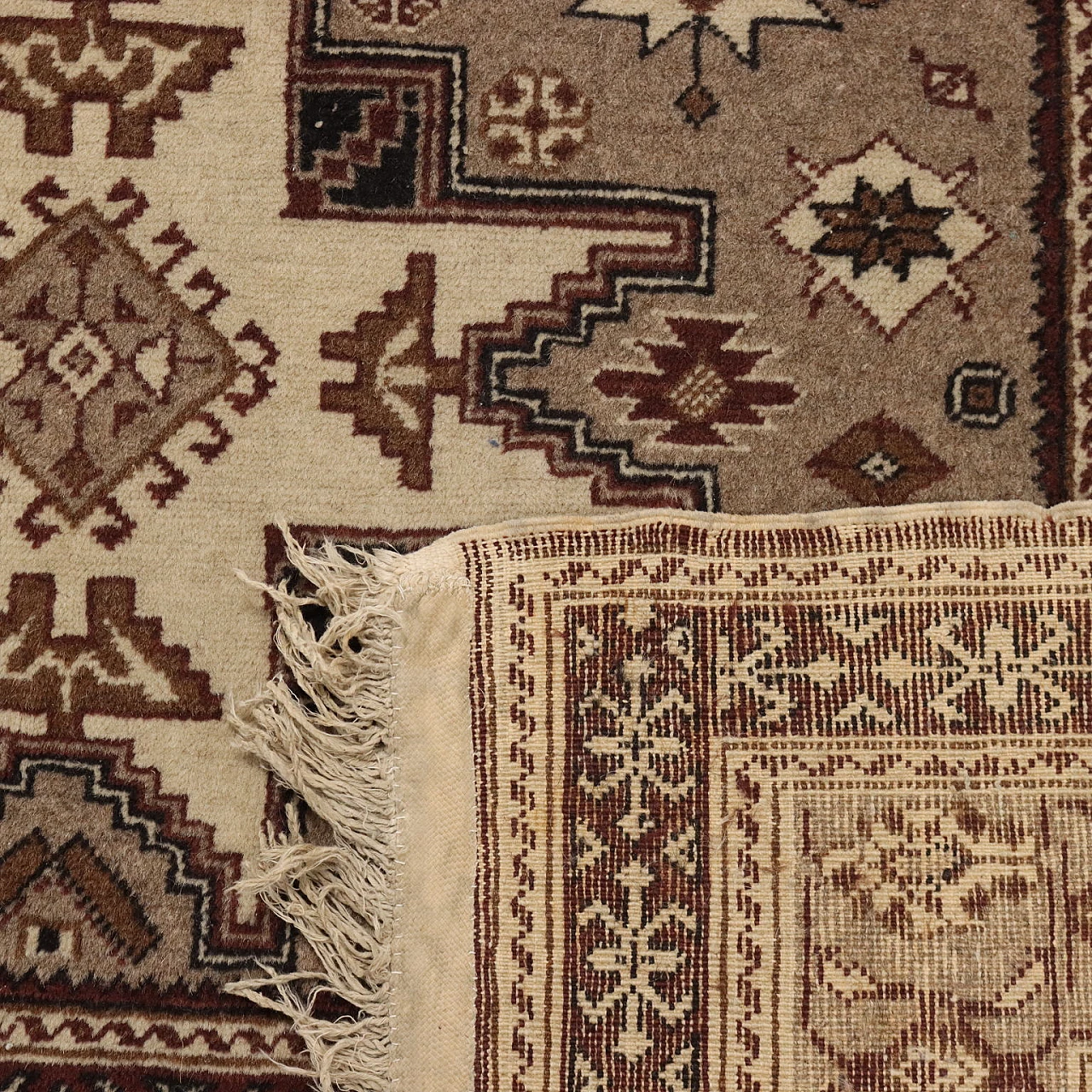 Brown & beige thin knot Kayseri rug in cotton and wool 8