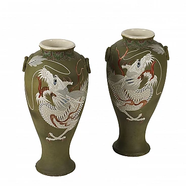 Coppia di Vasi in ceramica con decoro con dragoni