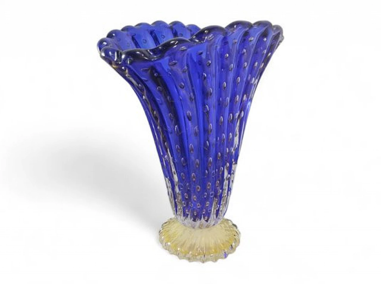 Blue Murano glass fan shaped vase by Vittorio Rigattieri, 1999 2
