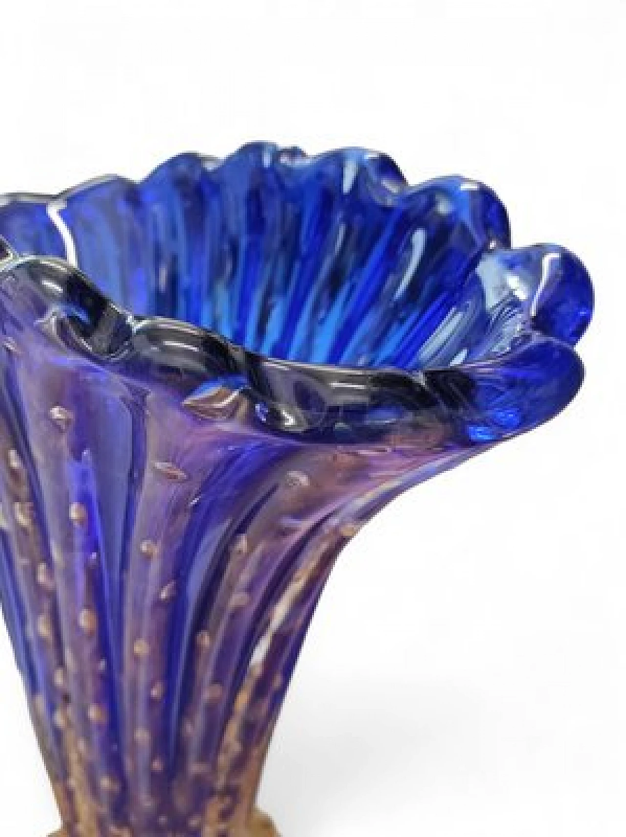 Blue Murano glass fan shaped vase by Vittorio Rigattieri, 1999 5