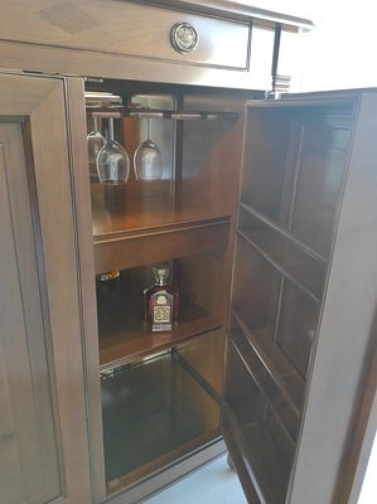 Walnut and glass bar cabinet with internal leds, 1980s 5