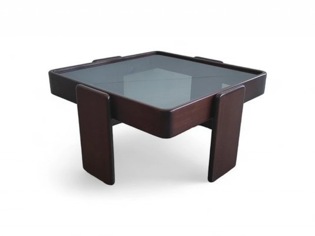 Coffee table in wood & smoked glass by G. Frattini for Cassina, 1970s 1