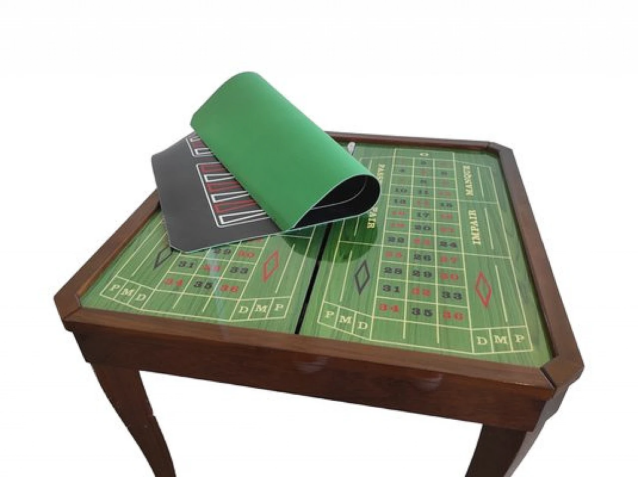 Wooden game table with 4 chairs and accessories, 1980s 8