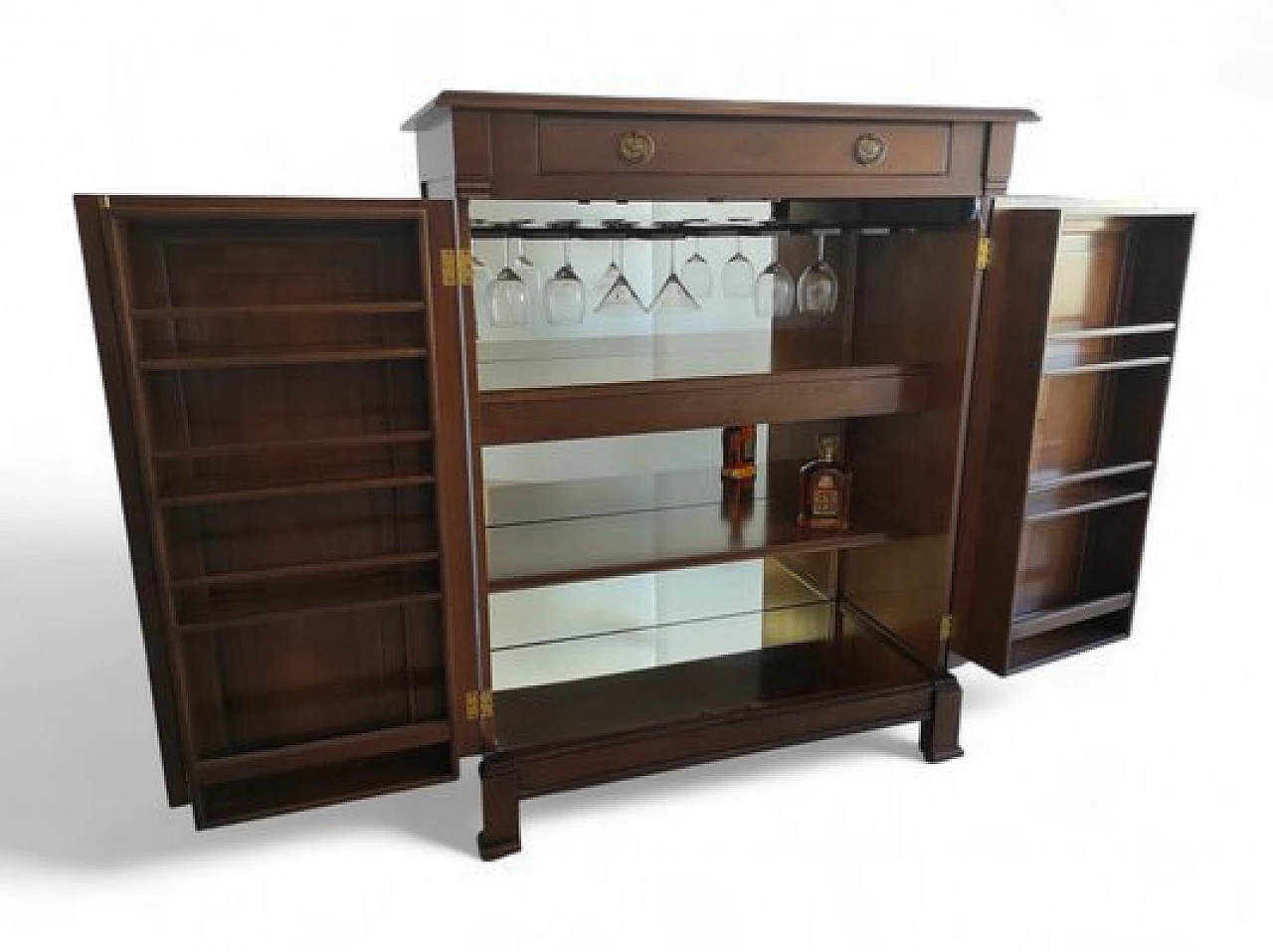 Walnut and glass bar cabinet with internal leds, 1980s 7