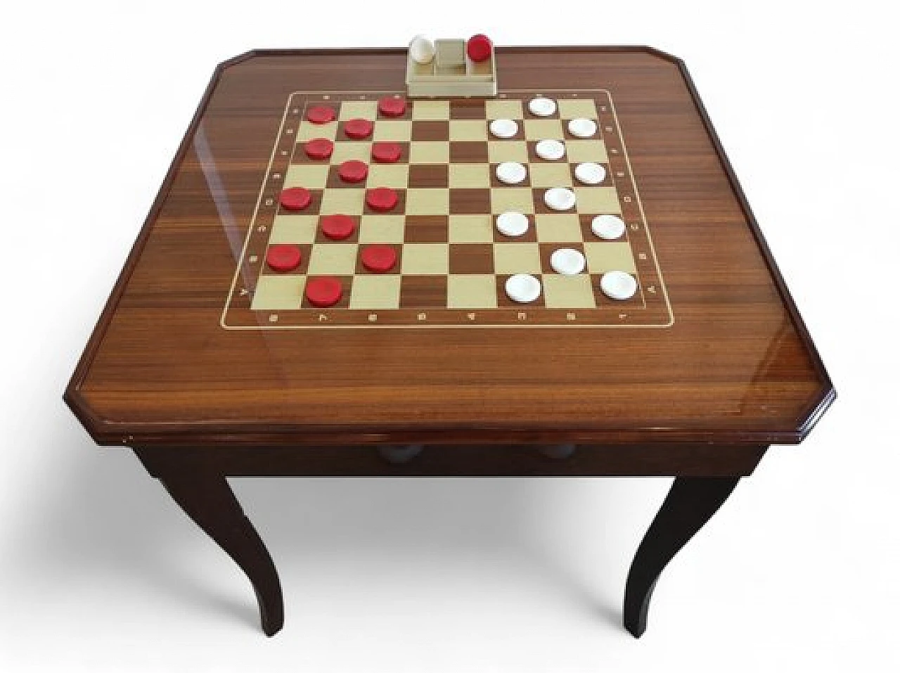 Wooden game table with 4 chairs and accessories, 1980s 14