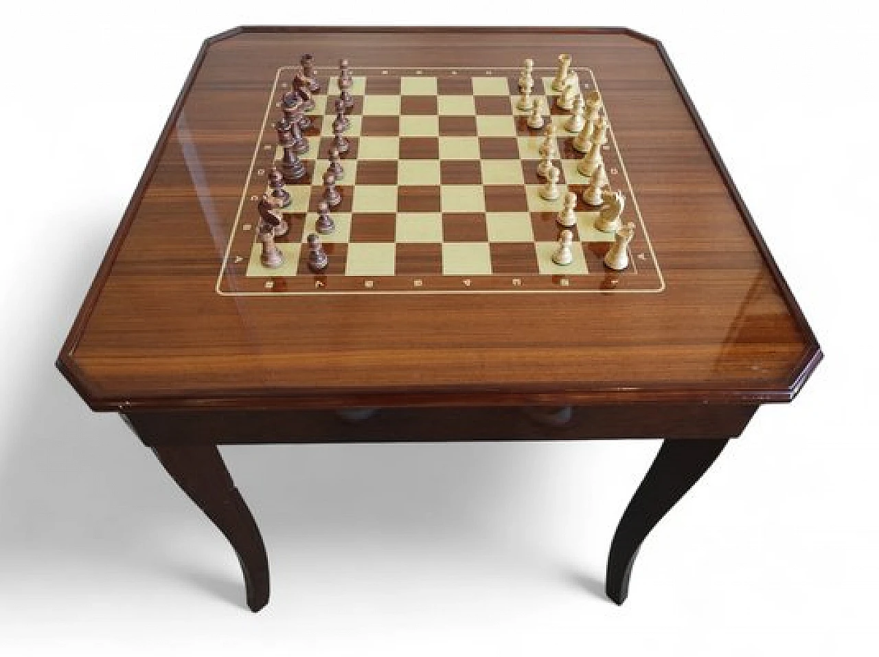 Wooden game table with 4 chairs and accessories, 1980s 15