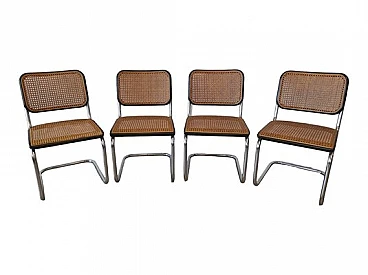 4 Sedie in legno, vimini e acciaio di Thonet, anni '70