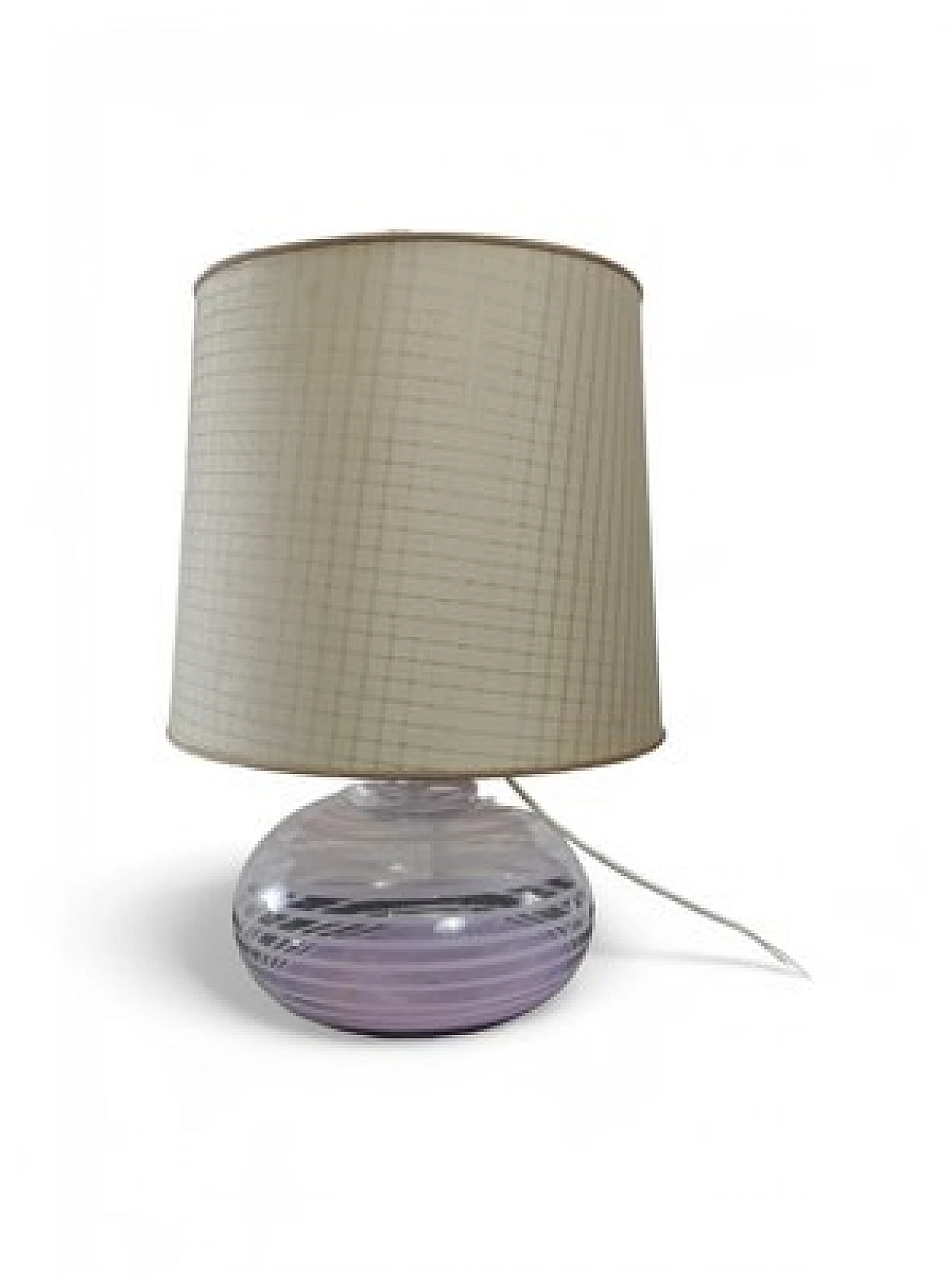 Table lamp in lilac Murano glass and fabric lampshade, 1970s 1