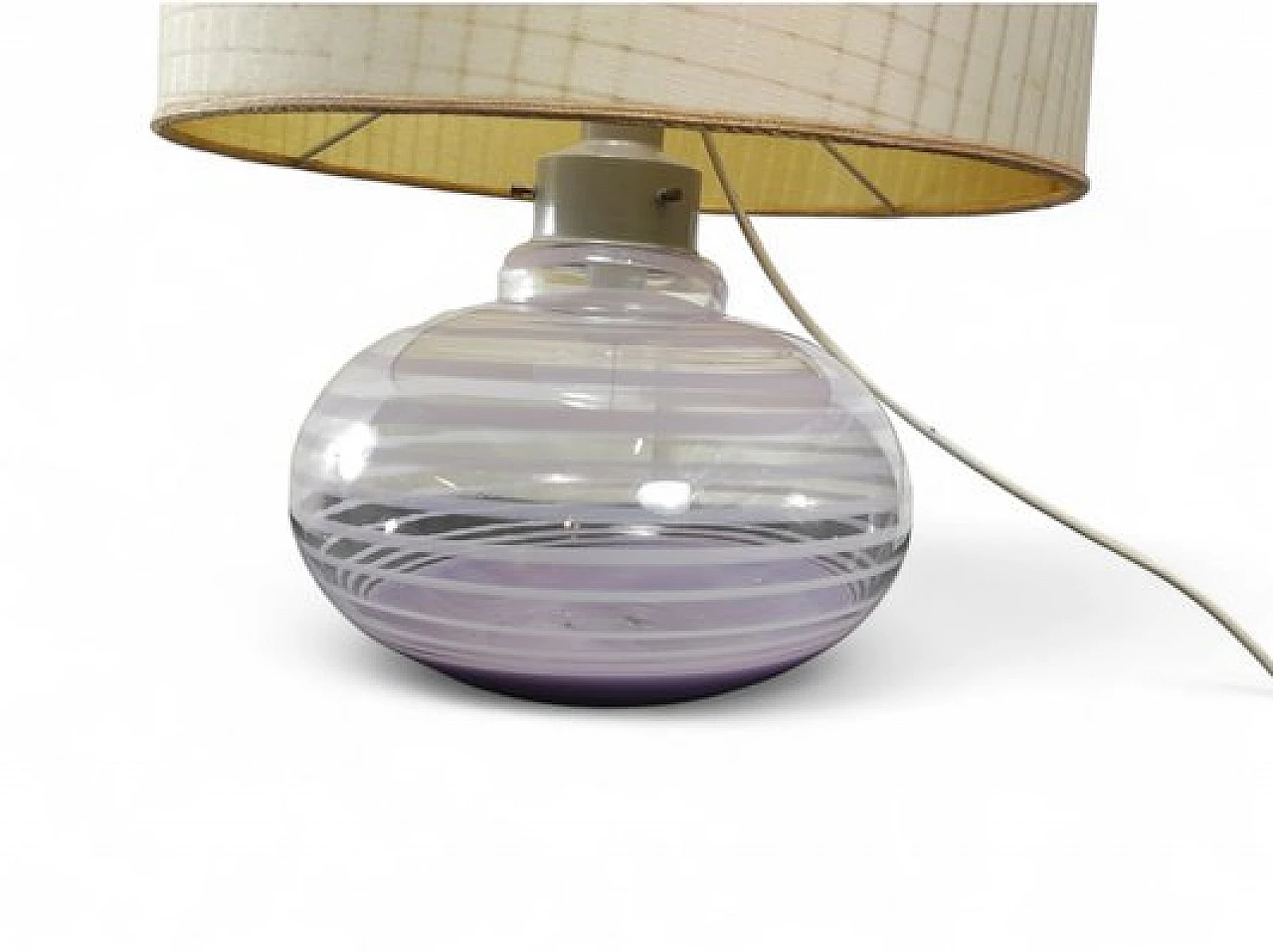 Table lamp in lilac Murano glass and fabric lampshade, 1970s 2