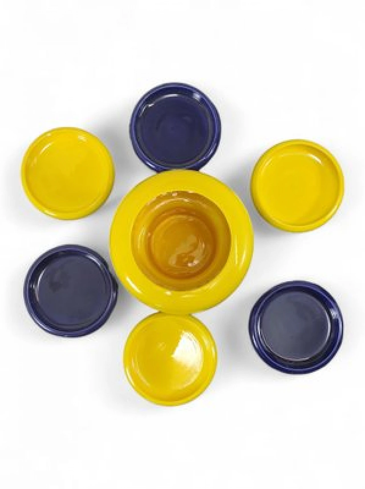 Yellow & blue ceramic appetizer service by Il Picchio, 1960s 2