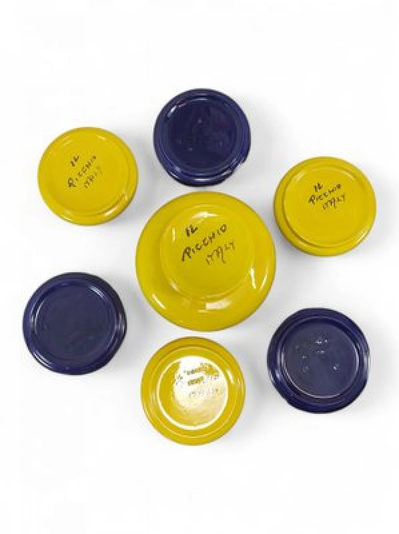 Yellow & blue ceramic appetizer service by Il Picchio, 1960s 3