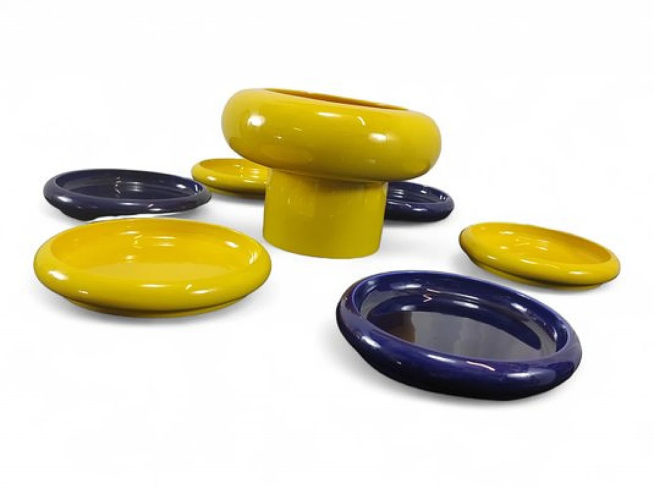 Yellow & blue ceramic appetizer service by Il Picchio, 1960s 5
