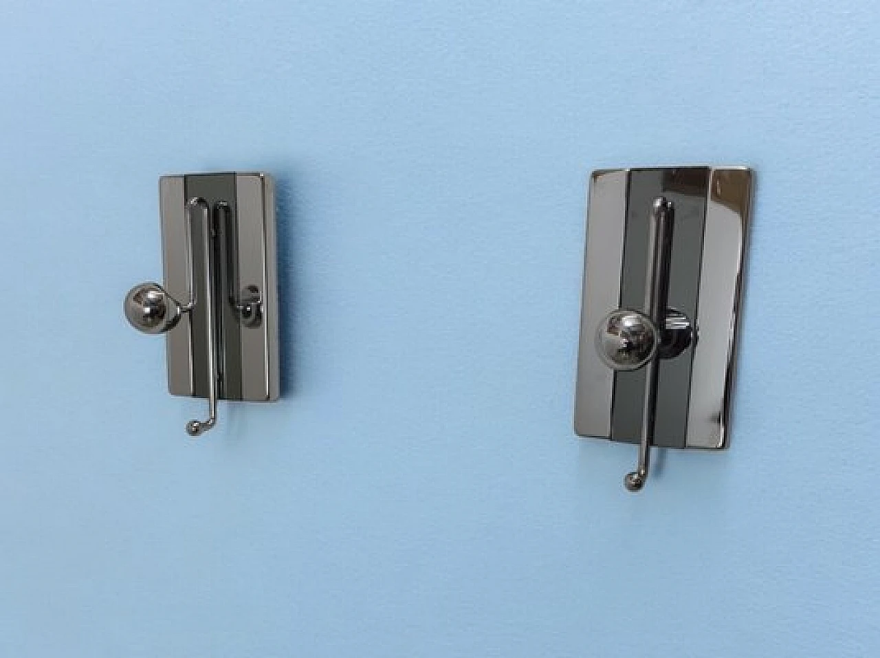 Pair of chromed metal and plastic wall clothes hangers, 1970s 3