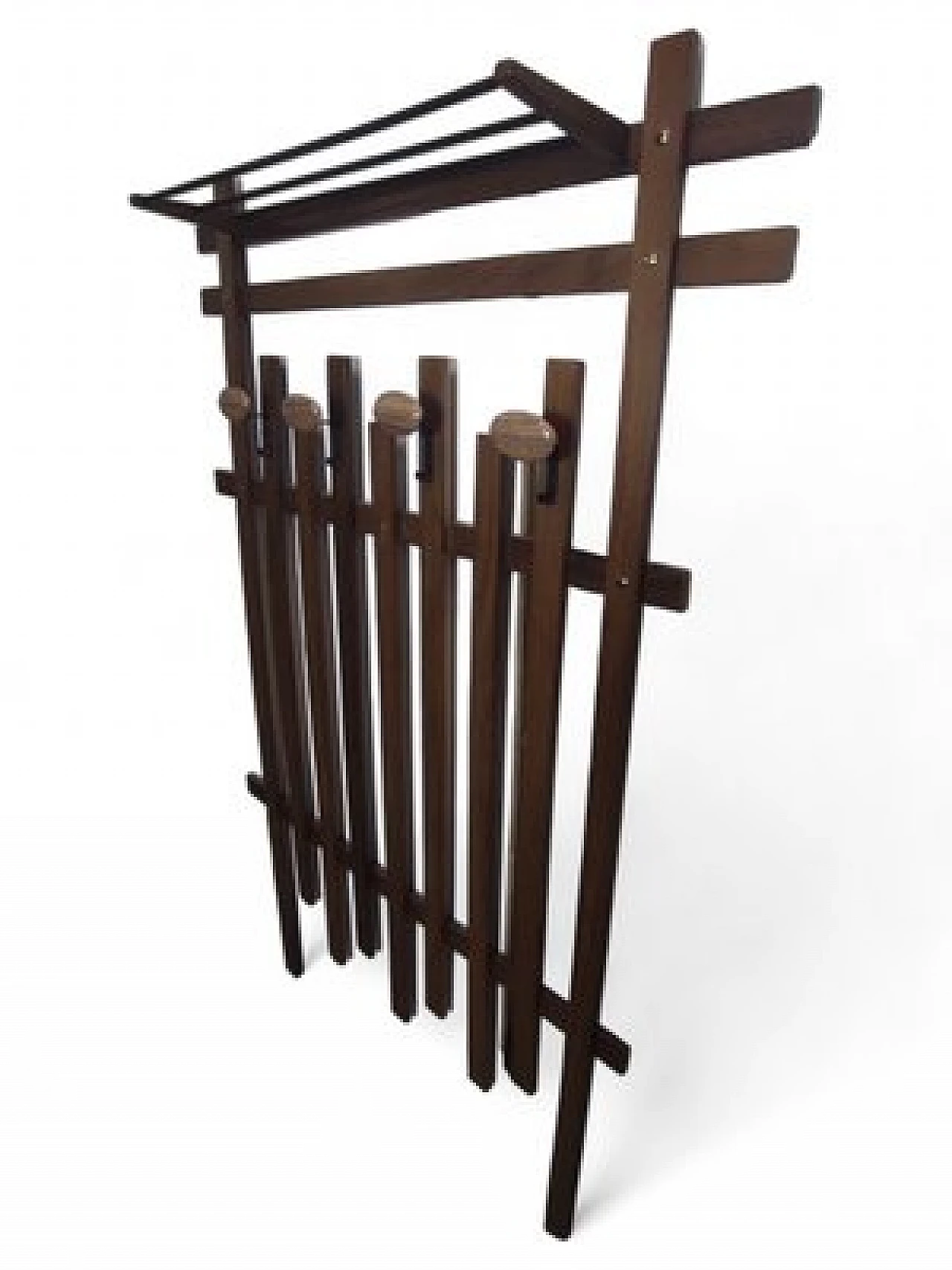 Wooden slatted wall clothes stand, 1980s 3