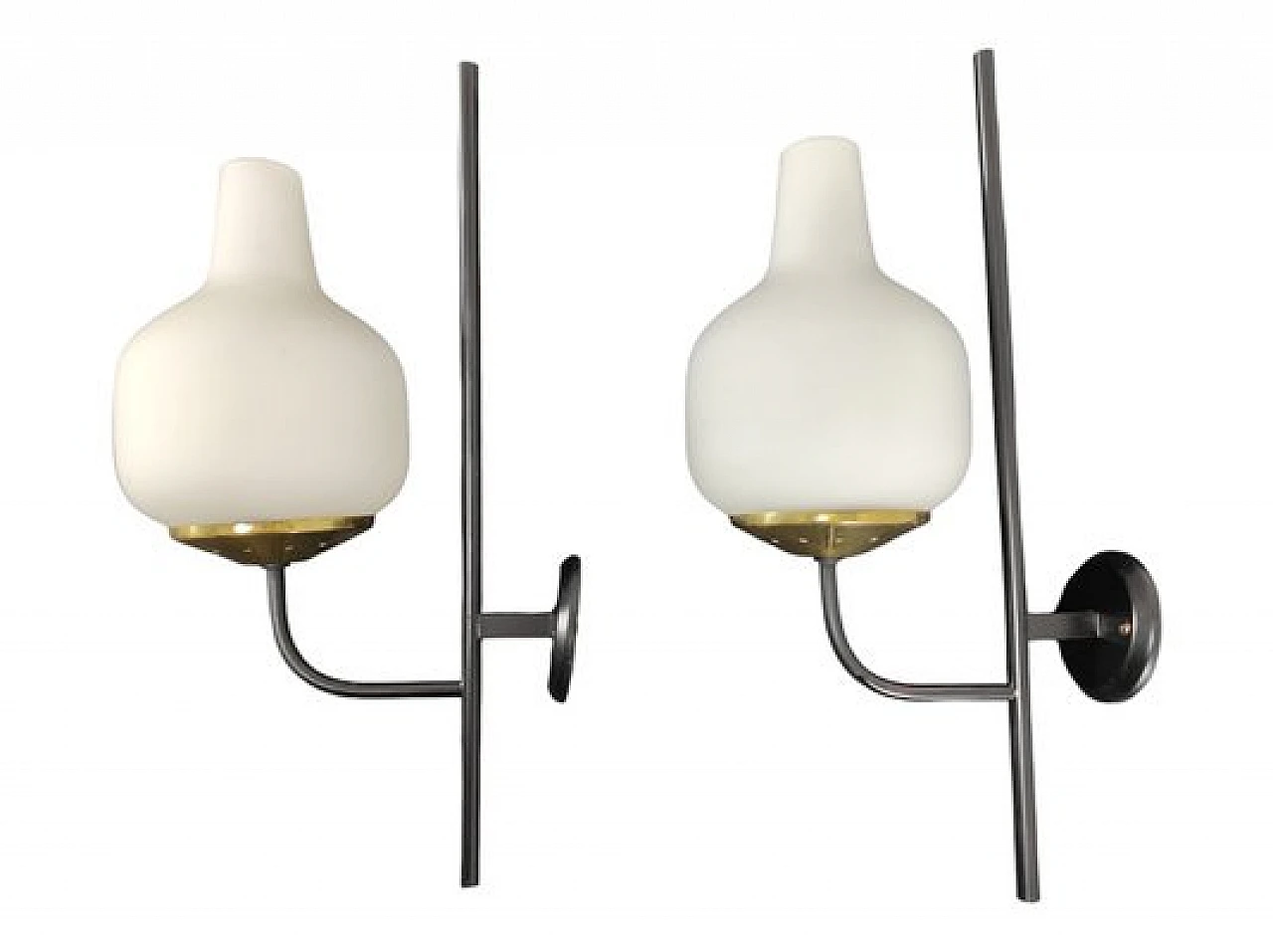 Pair of brass & glass wall lights attributed to Stilnovo, 1960s 1