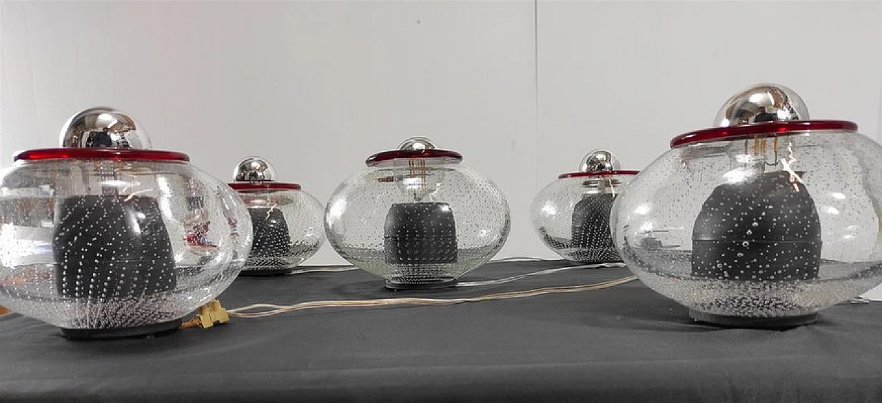 5 Sconces in transparent and red Murano glass by Leucos, 1970s 3