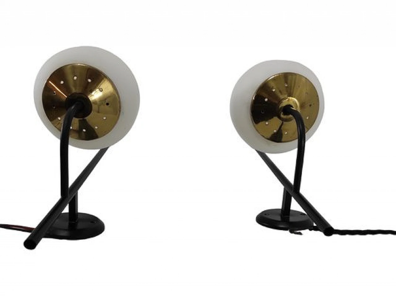 Pair of brass & glass wall lights attributed to Stilnovo, 1960s 5