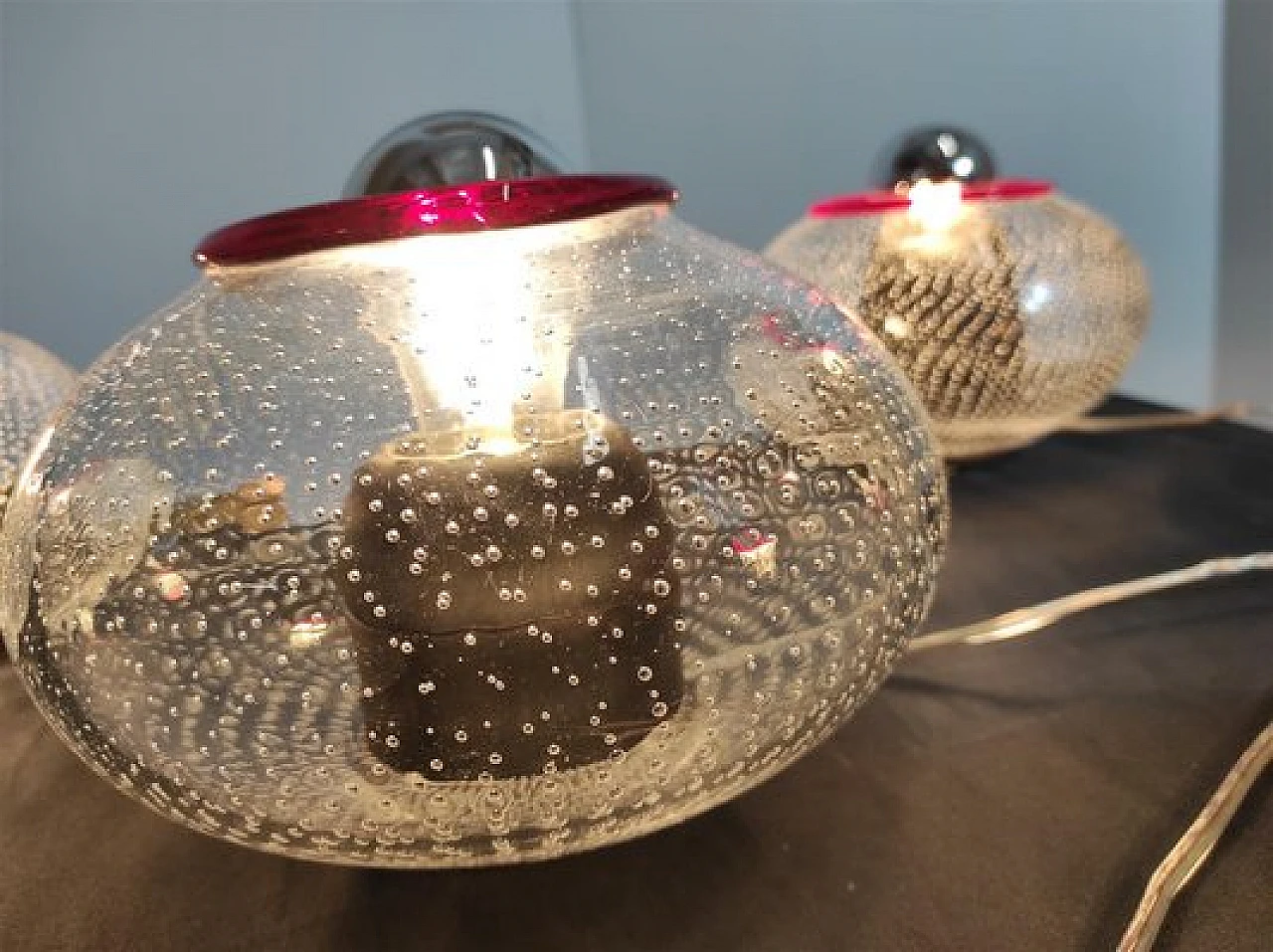 5 Sconces in transparent and red Murano glass by Leucos, 1970s 6