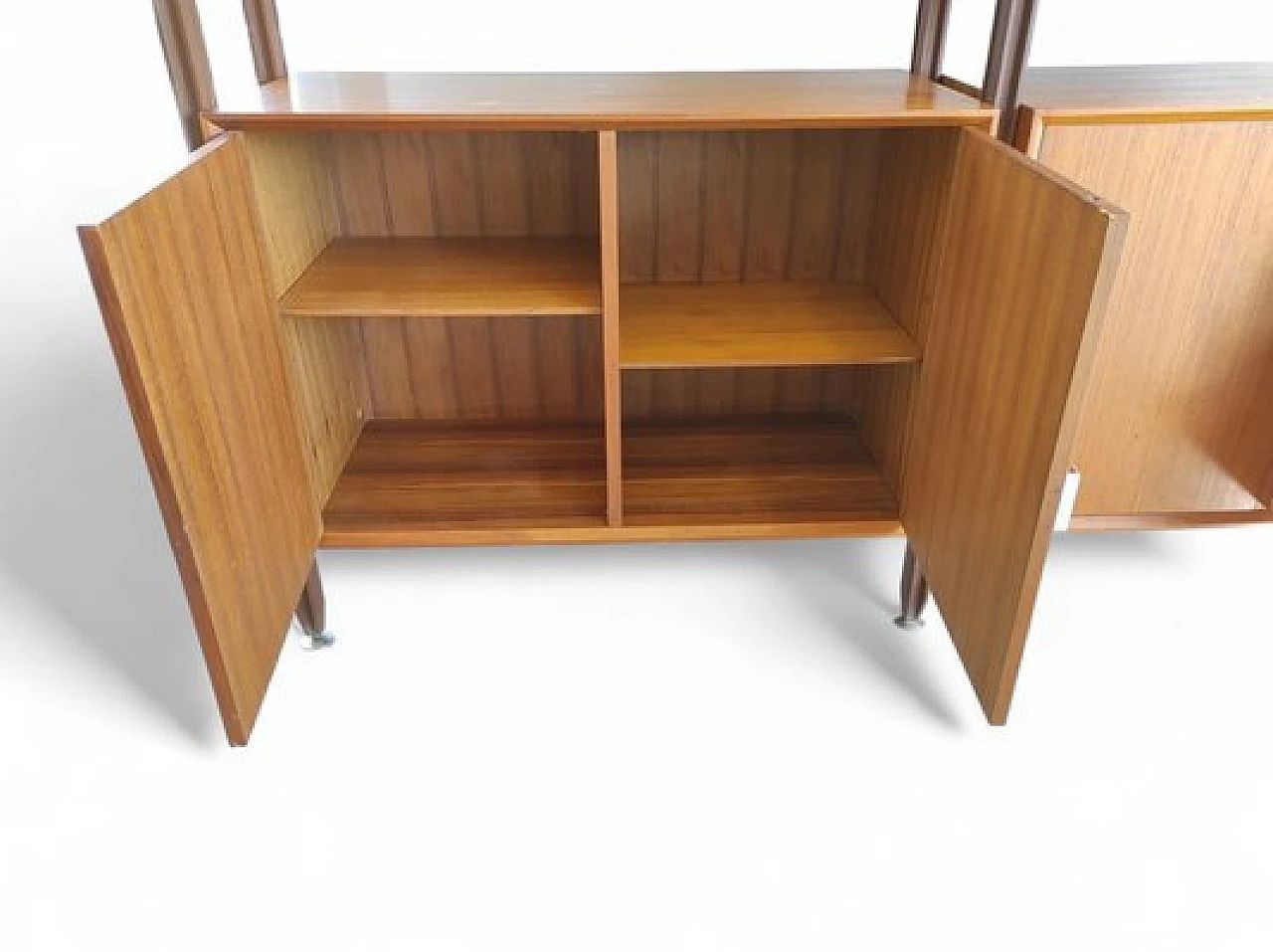 Swedish wooden bookcase with drawers & flap desk, 1960s 6