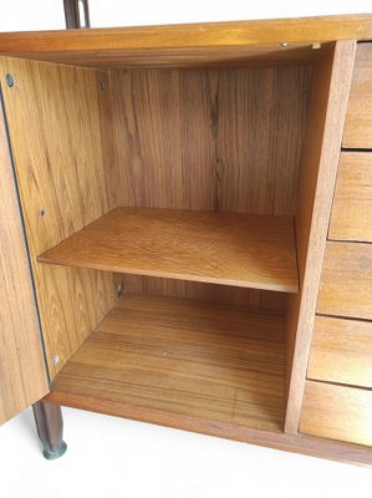 Swedish wooden bookcase with drawers & flap desk, 1960s 9