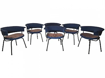 6 Chairs in blue velvet & steel by Olli Mannermaa for Cassina, 1950s