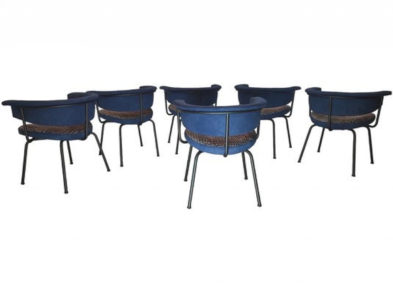 6 Chairs in blue velvet & steel by Olli Mannermaa for Cassina, 1950s 2