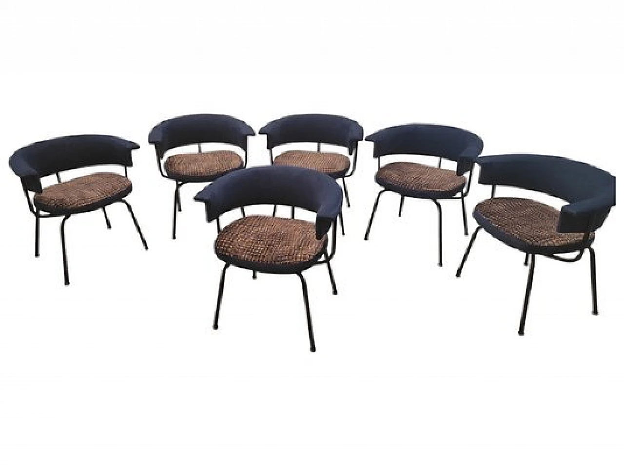 6 Chairs in blue velvet & steel by Olli Mannermaa for Cassina, 1950s 3