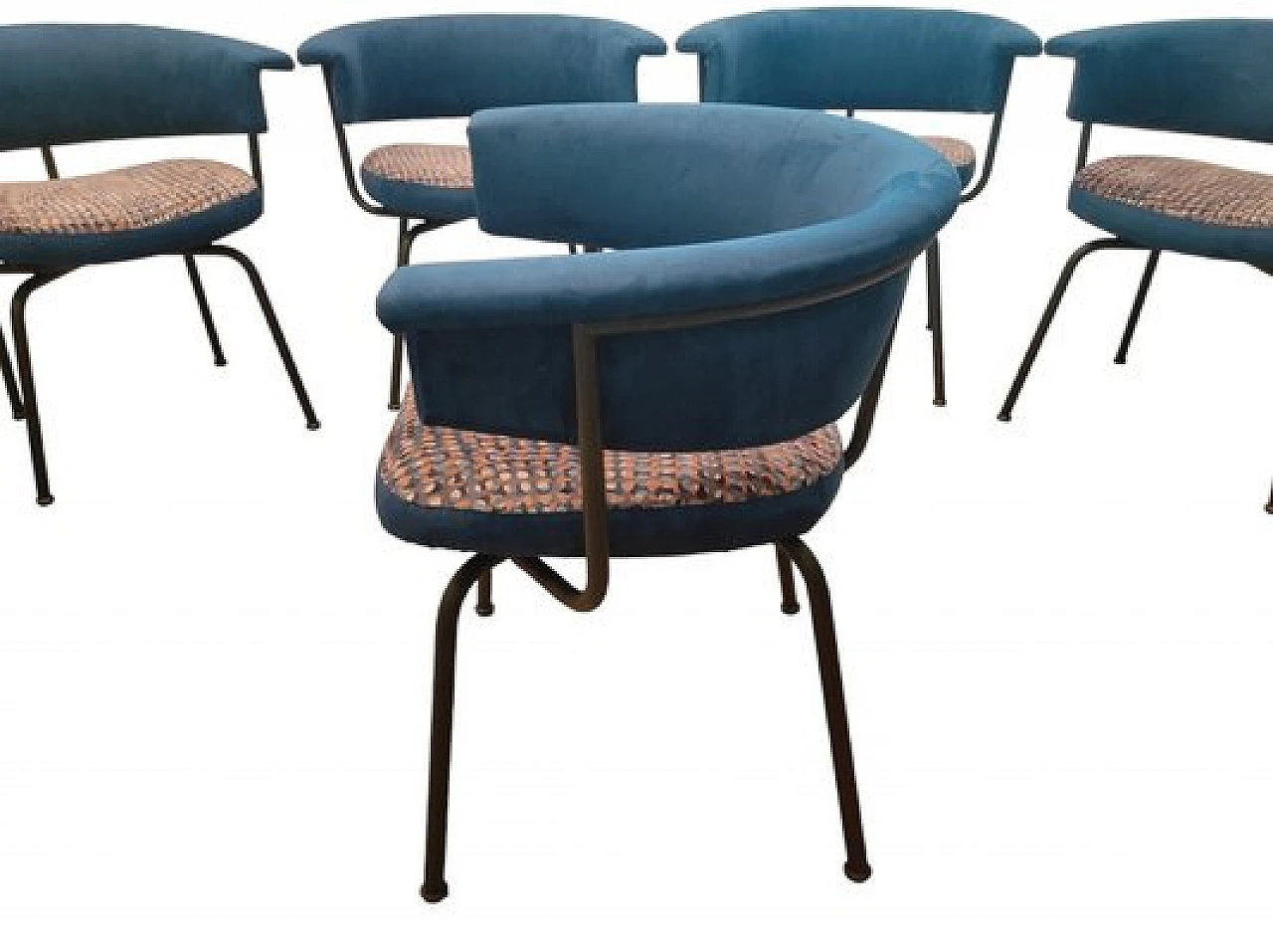 6 Chairs in blue velvet & steel by Olli Mannermaa for Cassina, 1950s 5