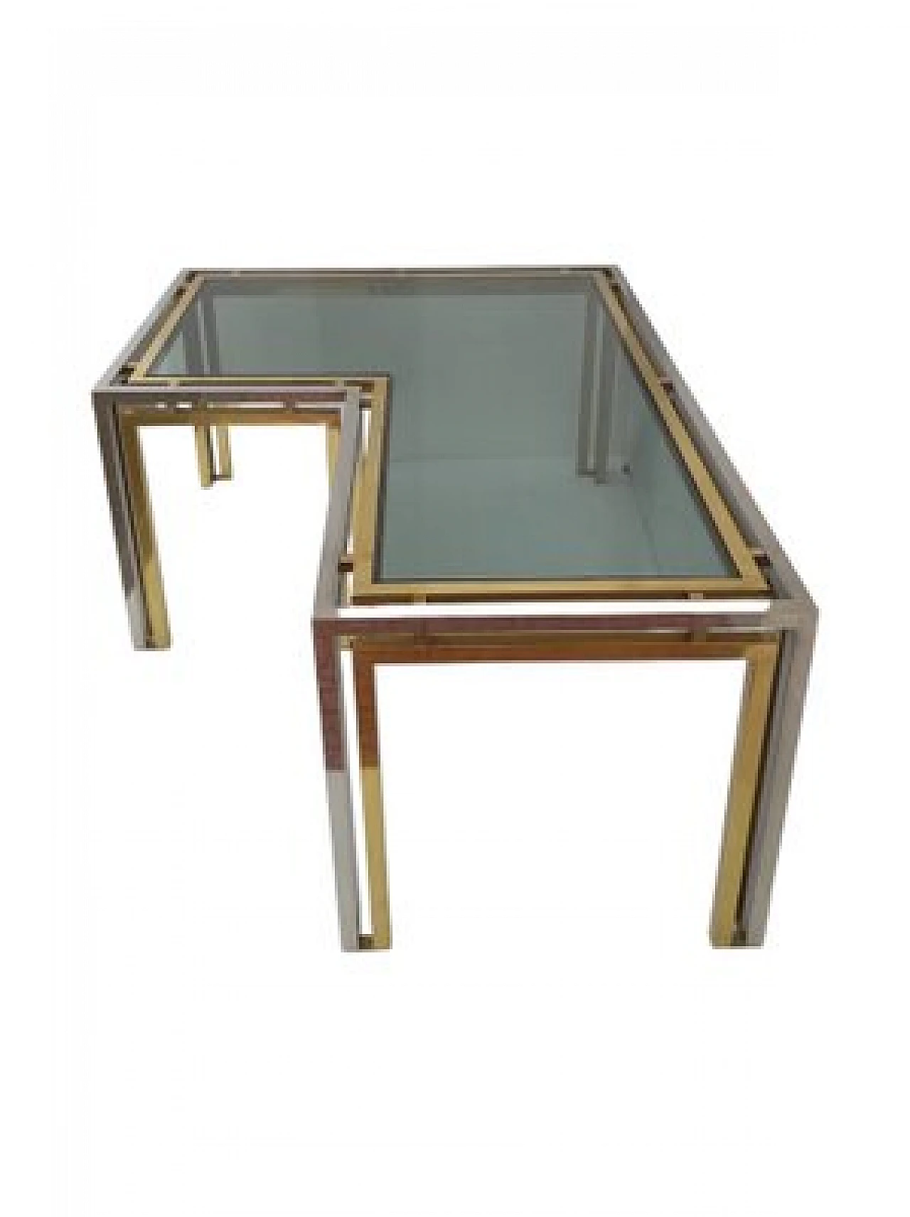 Brass and glass corner coffee table, 1970s 1