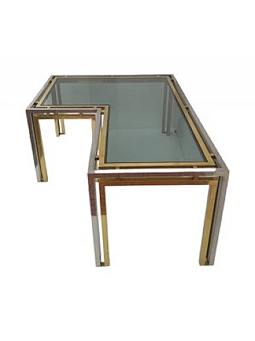 Brass and glass corner coffee table, 1970s