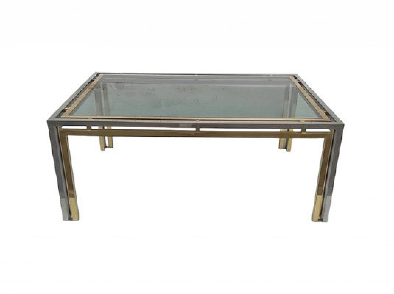 Rectangular coffee table in brass and glass, 1970s 1