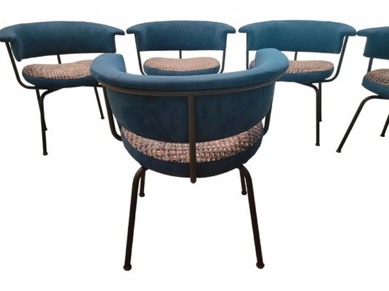 6 Chairs in blue velvet & steel by Olli Mannermaa for Cassina, 1950s 6