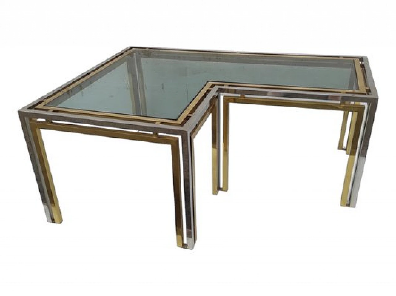 Brass and glass corner coffee table, 1970s 2
