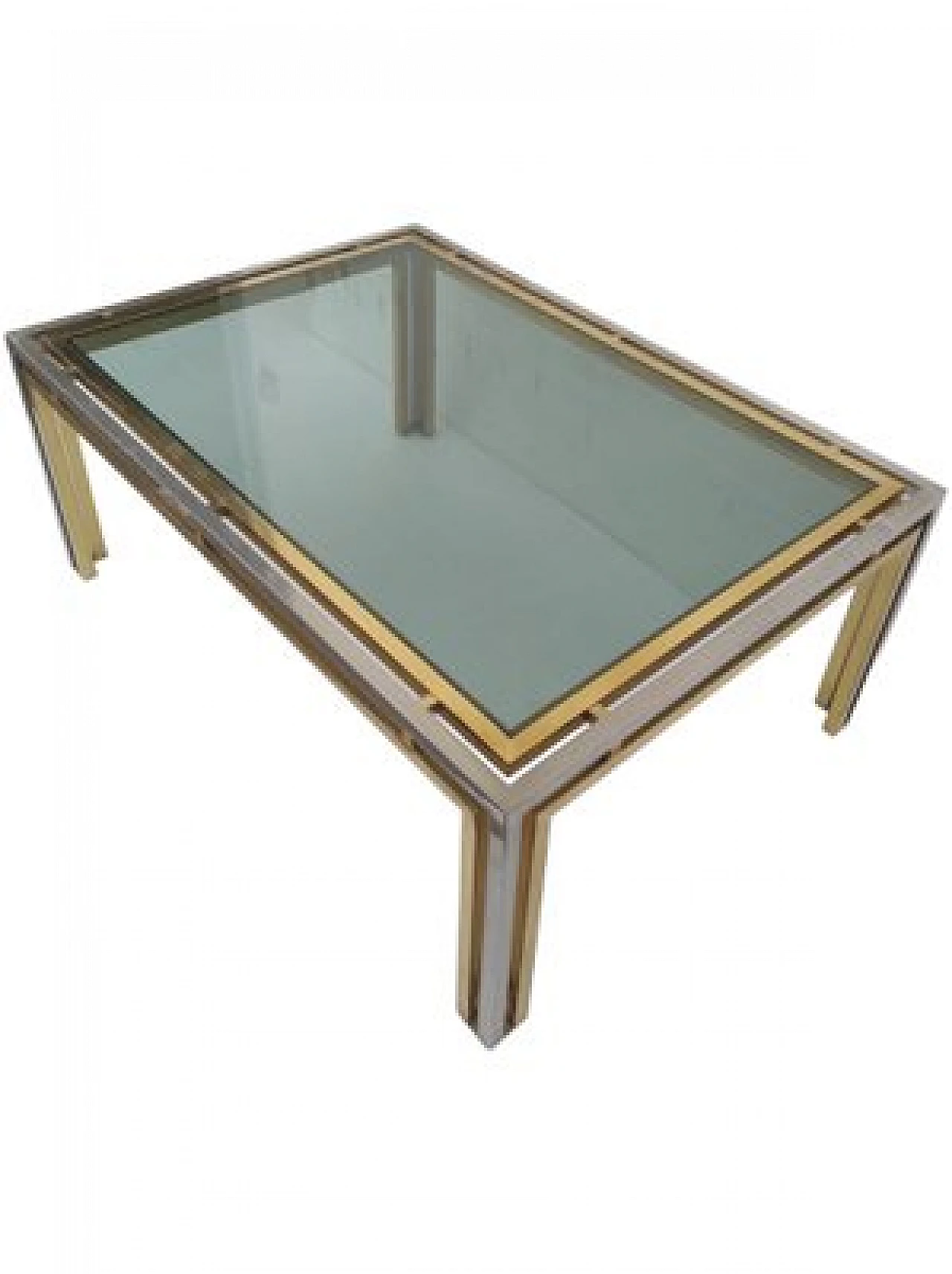 Rectangular coffee table in brass and glass, 1970s 2