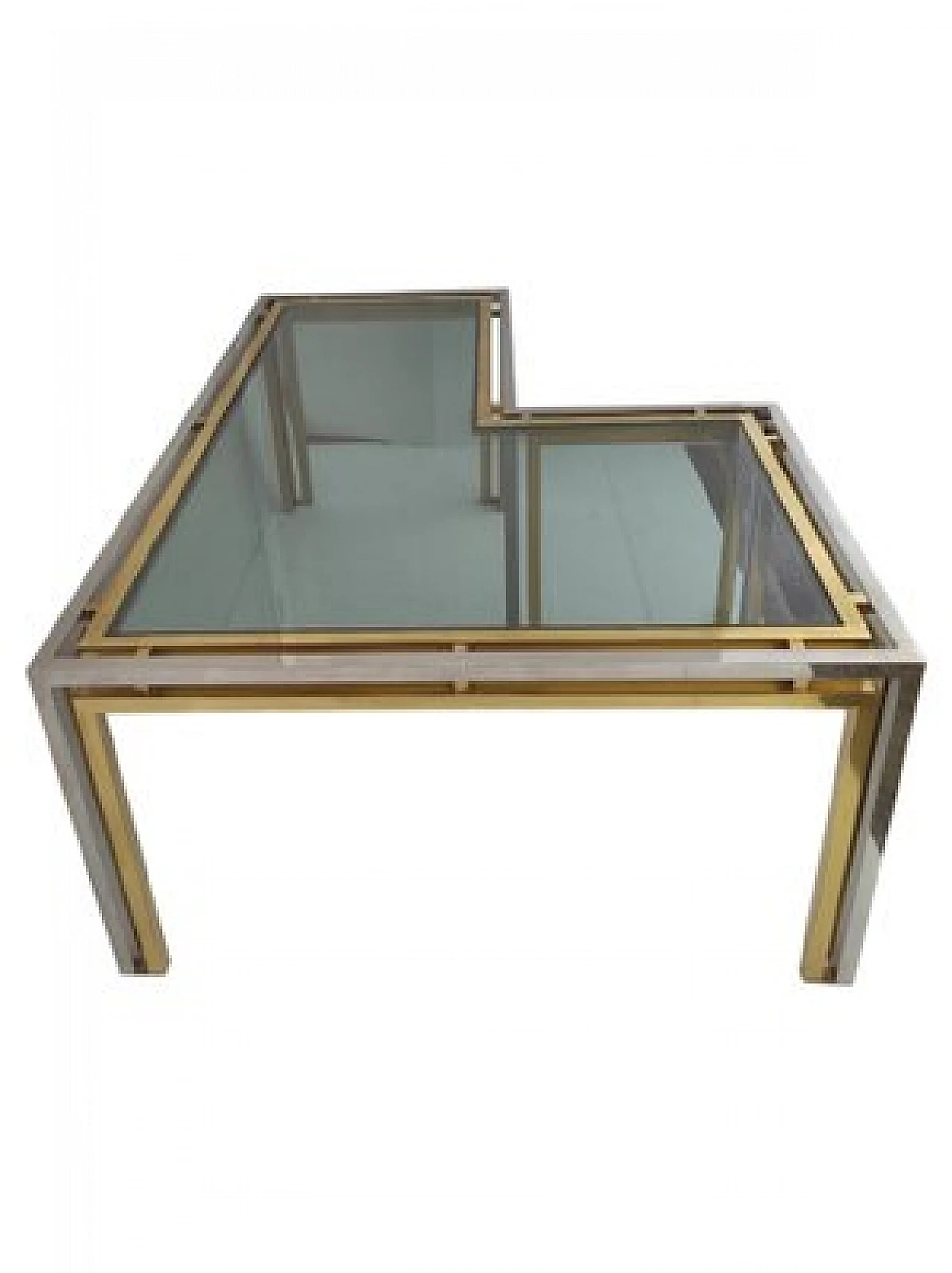 Brass and glass corner coffee table, 1970s 3