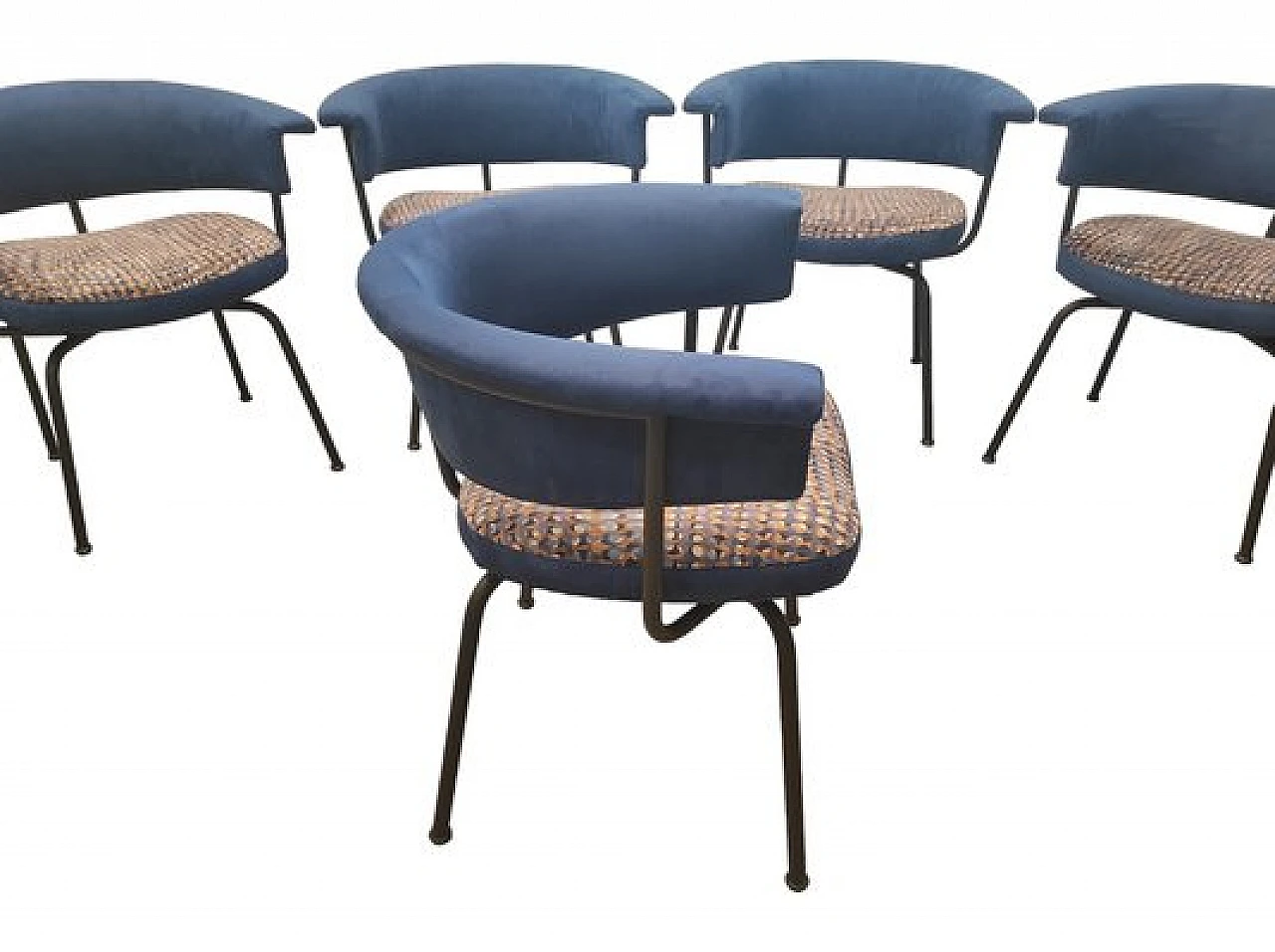 6 Chairs in blue velvet & steel by Olli Mannermaa for Cassina, 1950s 7