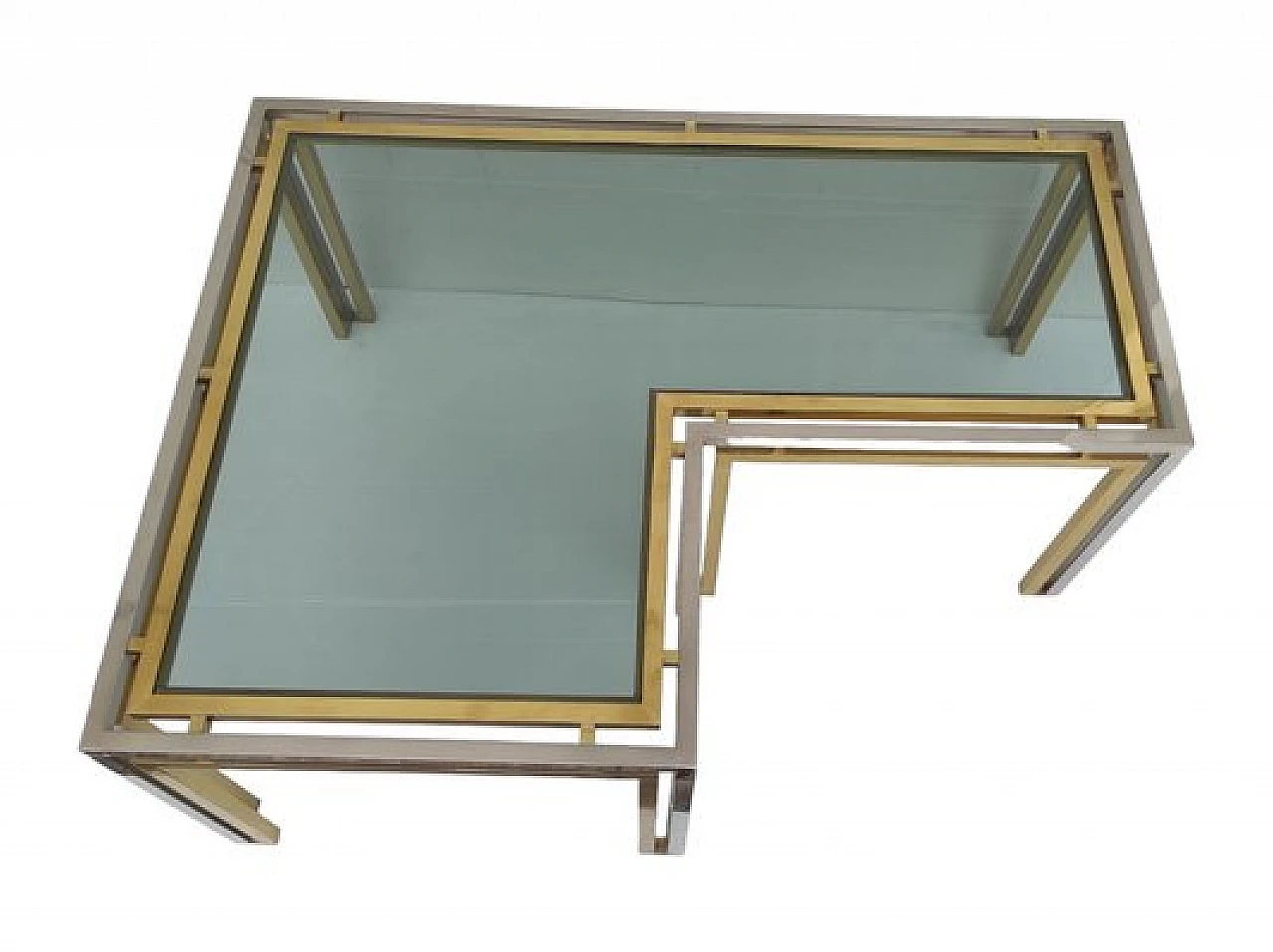 Brass and glass corner coffee table, 1970s 6