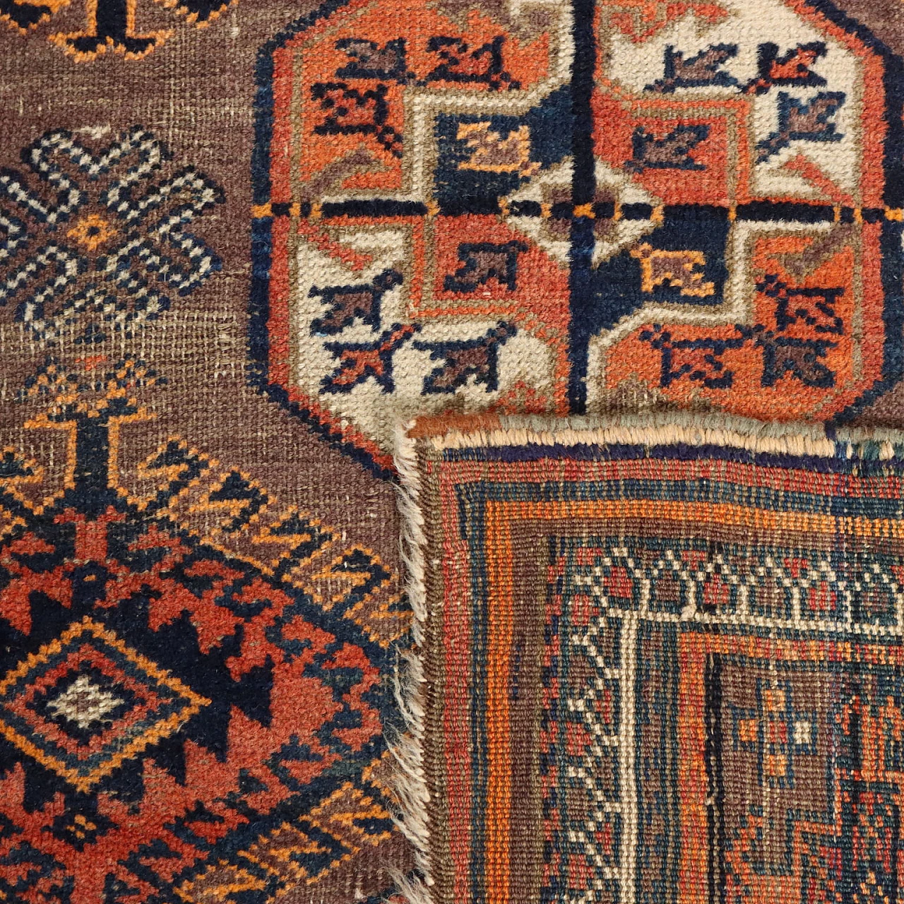 Iranian brown and orange wool Beluchi rug 8