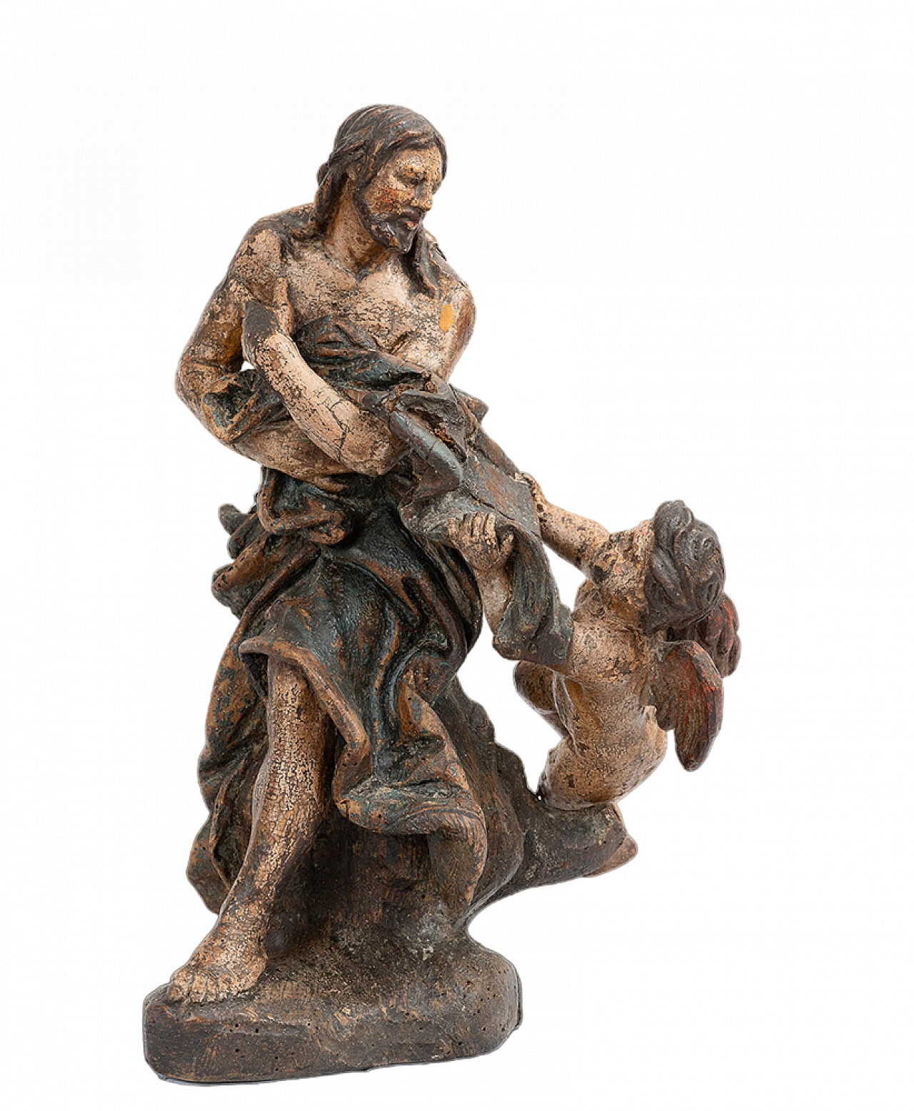 Polychrome wooden sculpture depicting Christ with putto, 17th century 8