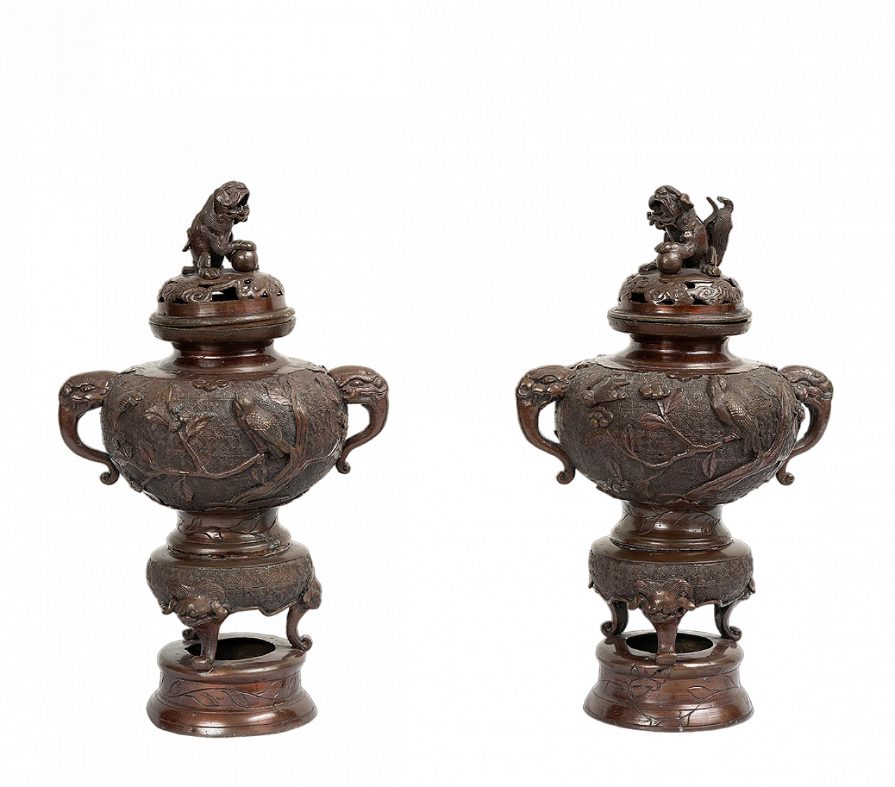 Pair of patinated bronze smoke burners, mid-19th century 8