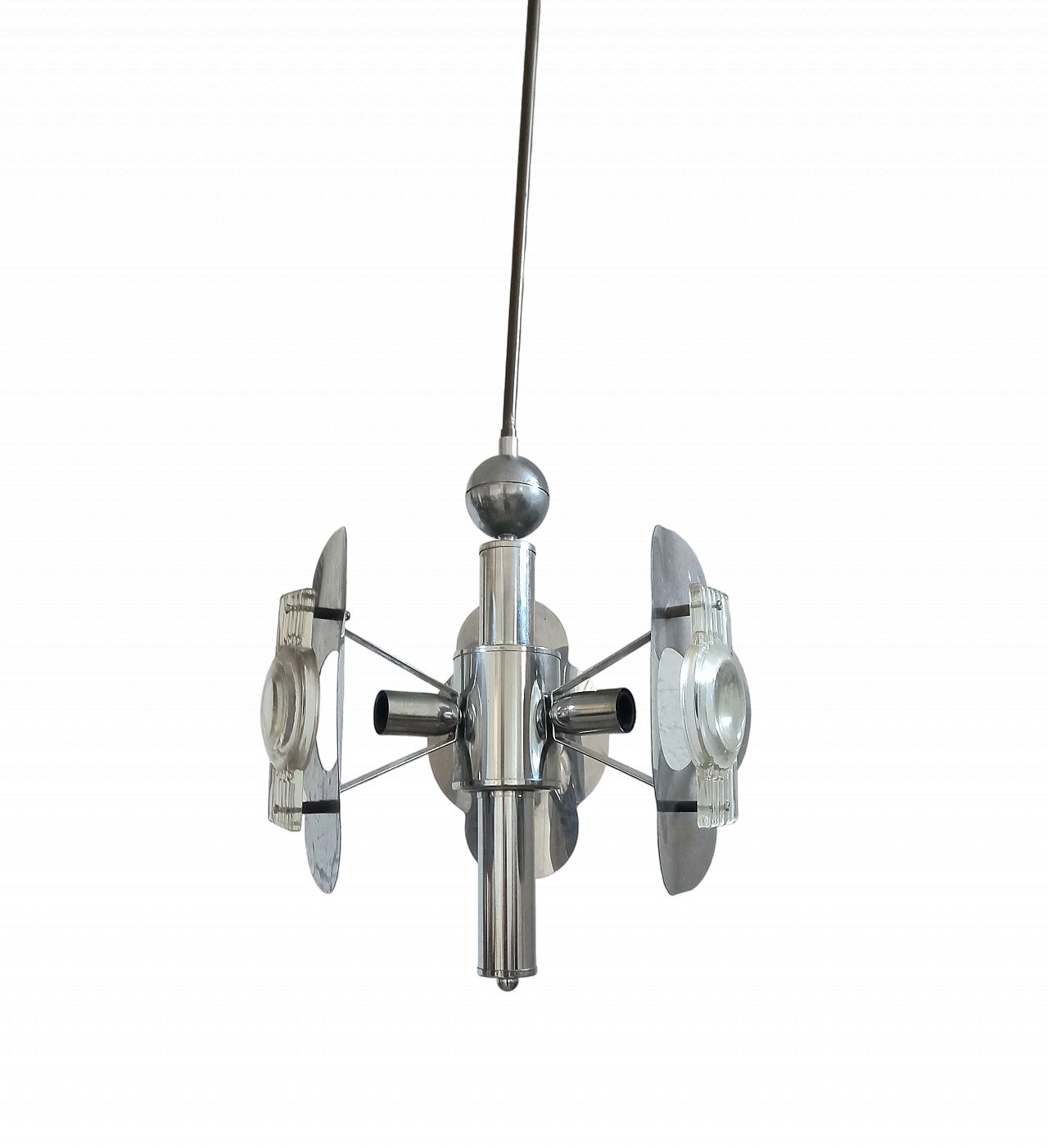 Oscar Torlasco-style steel chandelier, 1970s 11